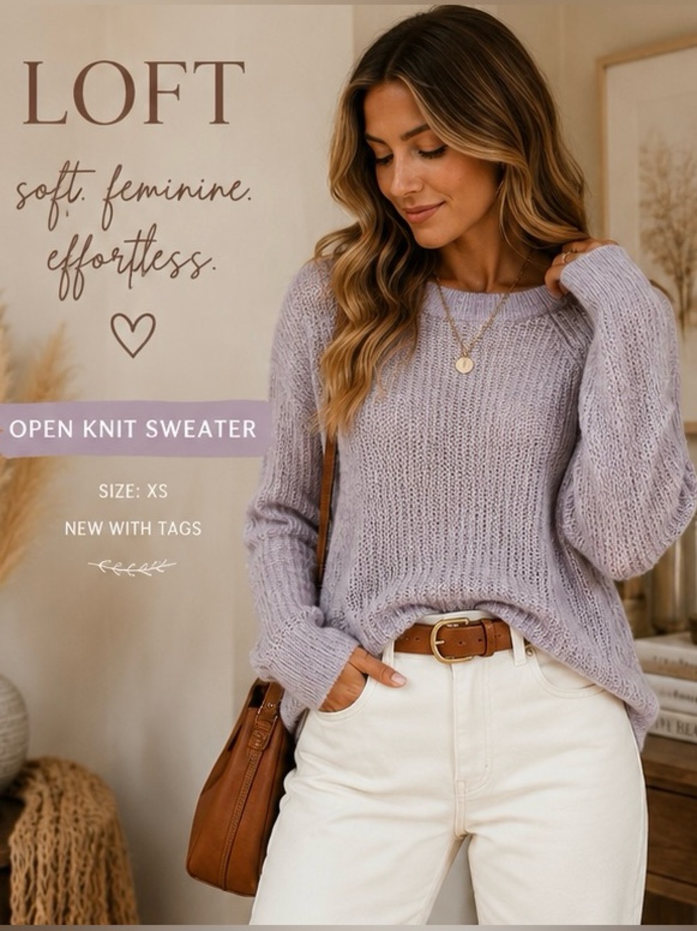 LOFT Light Lavender Scoopneck Knit Sweater